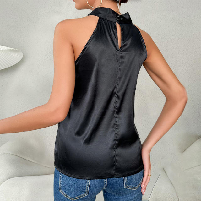 Sexy black color halter neck stain women tops