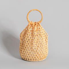 Summer design handmade wood bead hoolow out bucket bag handbag