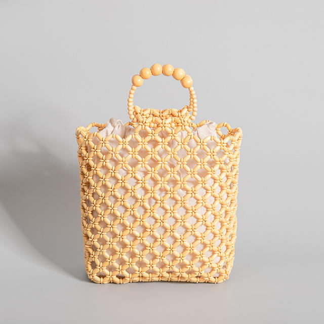 Summer handmade wood bead hollow out handbag beach bag