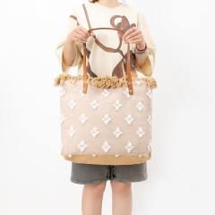 Summer design embroidery canvas tassel large storage tote bag beach bag