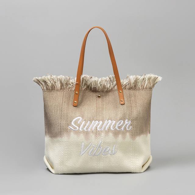 Summer embroidery letter canvas large storage women tote bag beach bag