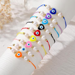 Summer colorful string heart evil eye slide bracelet