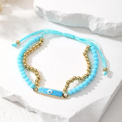 Boho color enamel evil eye bar bead bracelet