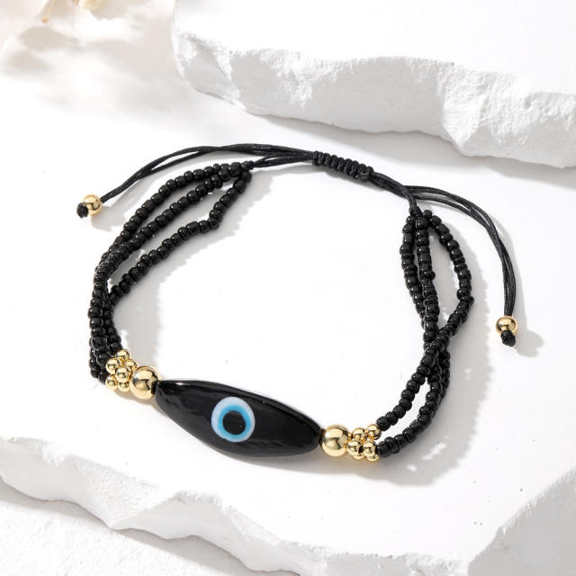 Boho colorful seed bead evil eye them bracelet