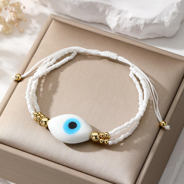 Boho colorful seed bead evil eye them bracelet