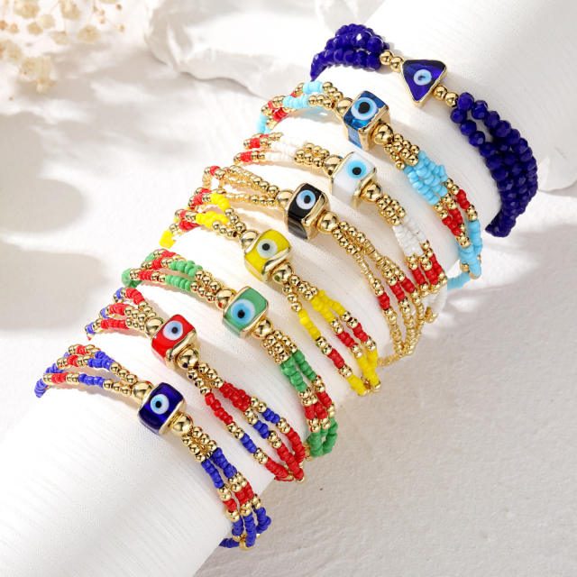 Boho creative enamel evil eye bead bracelet