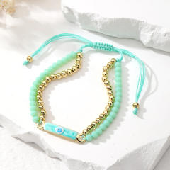 Boho color enamel evil eye bar bead bracelet