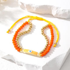 Boho color enamel evil eye bar bead bracelet