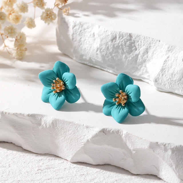 Korean fashion colorful petal flower studs earrings