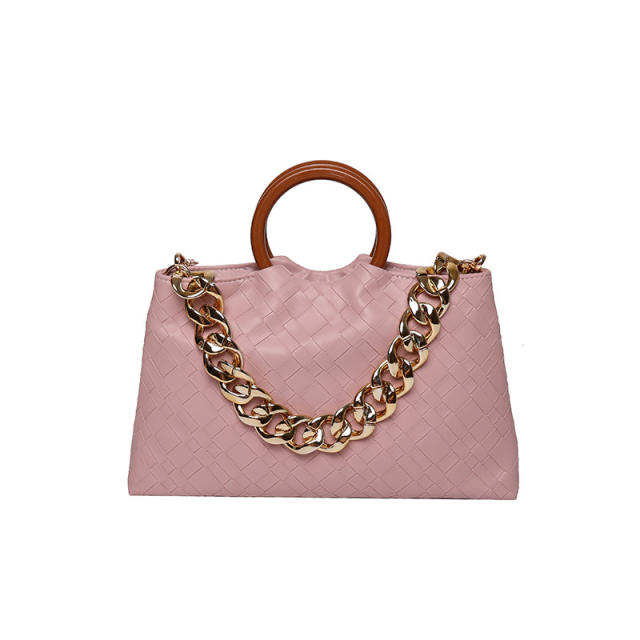 INS design plain color braid pattern elegant handbag