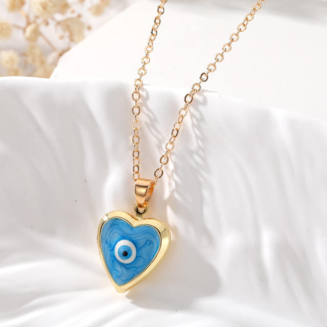 Creative color enamel copper evil eye heart locket necklace