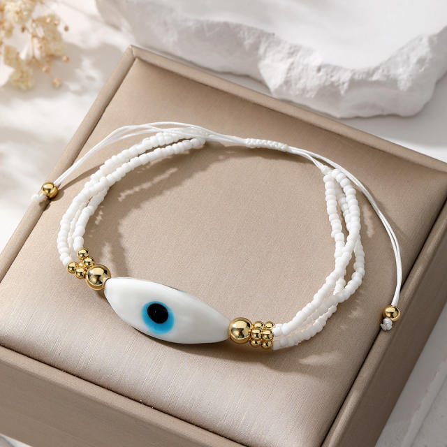 Boho colorful seed bead evil eye them bracelet