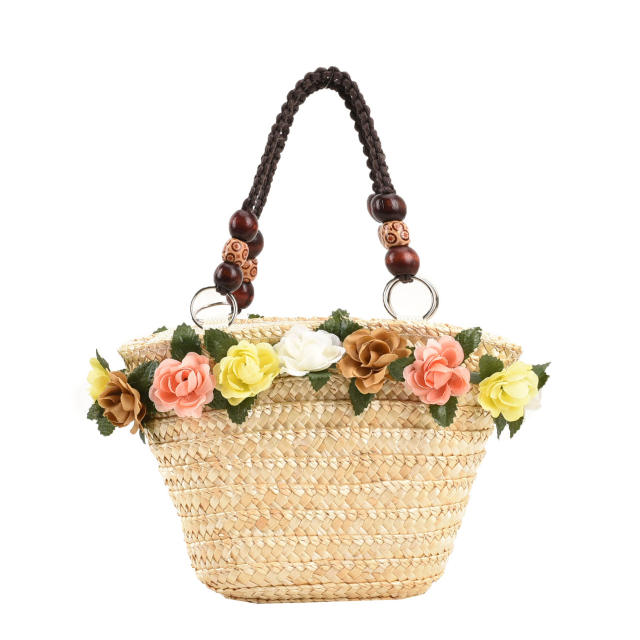 Summer stereo flower straw bucket bag for summer handbag