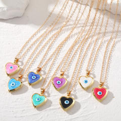 Creative color enamel copper evil eye heart locket necklace