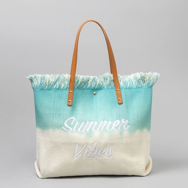 Summer embroidery letter canvas large storage women tote bag beach bag