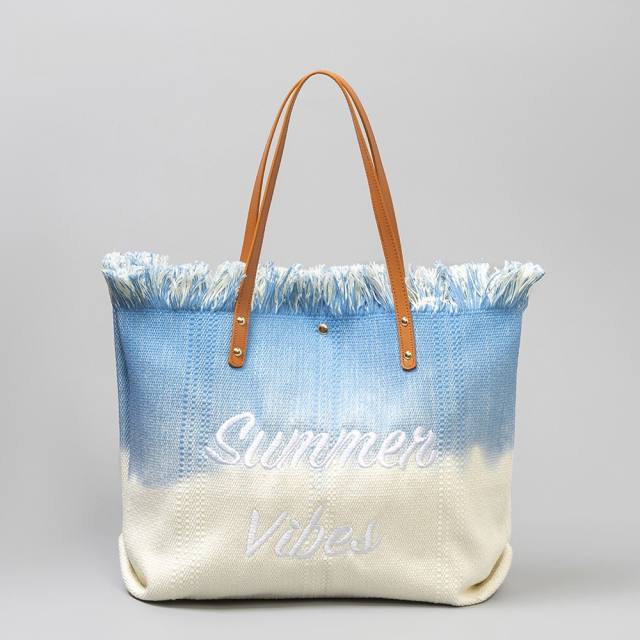 Summer embroidery letter canvas large storage women tote bag beach bag