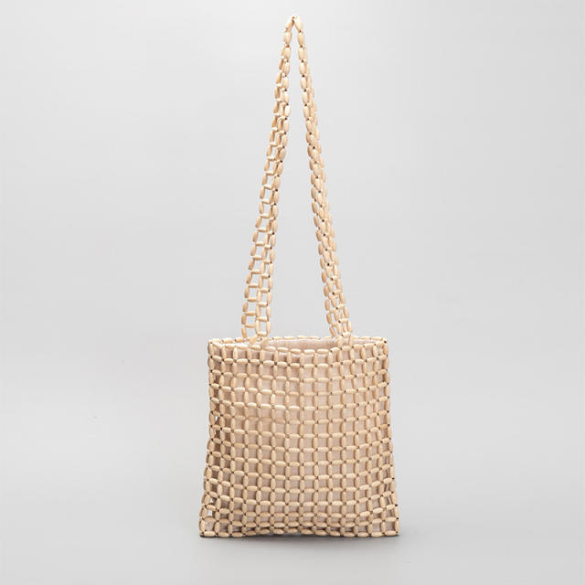 Summer handmade diy wood bead hollow out women crossbody bag beach bag