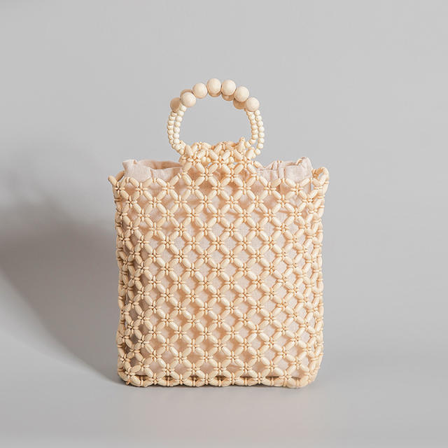 Summer handmade wood bead hollow out handbag beach bag