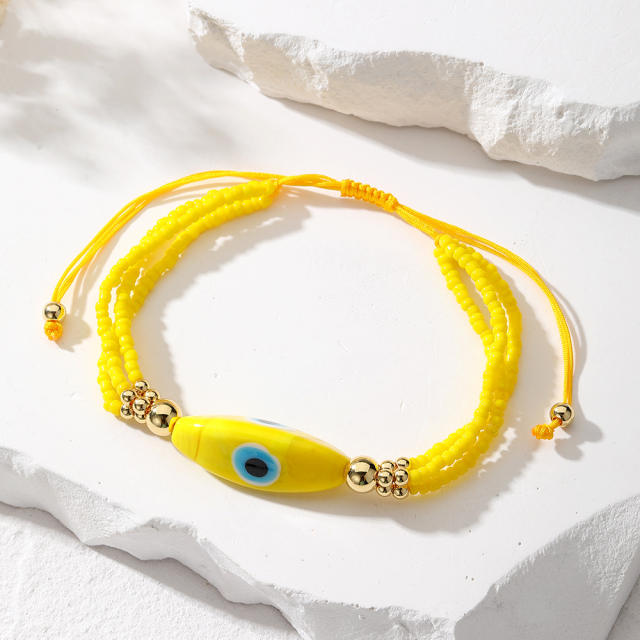Boho colorful seed bead evil eye them bracelet