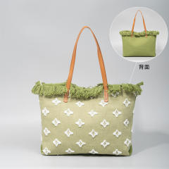Summer design embroidery canvas tassel large storage tote bag beach bag