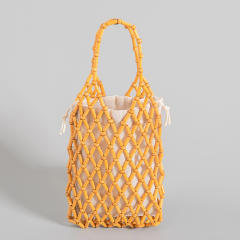 Handmade wood bead hollow out bucket bag beach bag