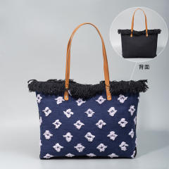 Summer design embroidery canvas tassel large storage tote bag beach bag