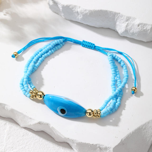 Boho colorful seed bead evil eye them bracelet