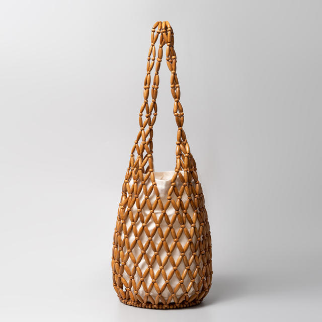 Hot sale handmade bead hollow out women bucket bag beach bag