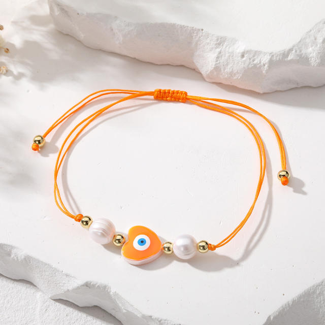 Summer colorful string heart evil eye slide bracelet