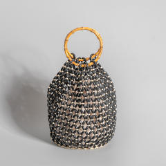 Summer design handmade wood bead hoolow out bucket bag handbag