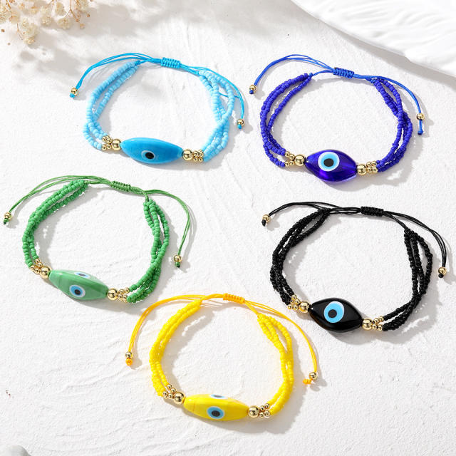 Boho colorful seed bead evil eye them bracelet
