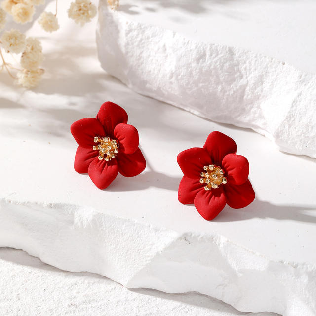 Korean fashion colorful petal flower studs earrings