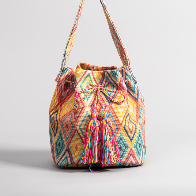 Boho colorful pattern national design bucket bag crossbody bag