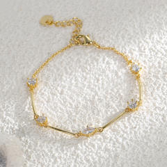 INS simple concise cubic zircon women copper bracelet