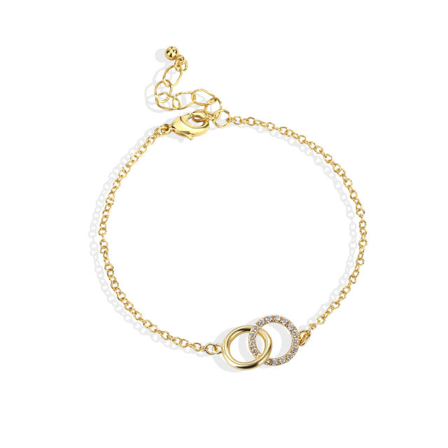 Dainty diamond circle gold plated copper bracelet