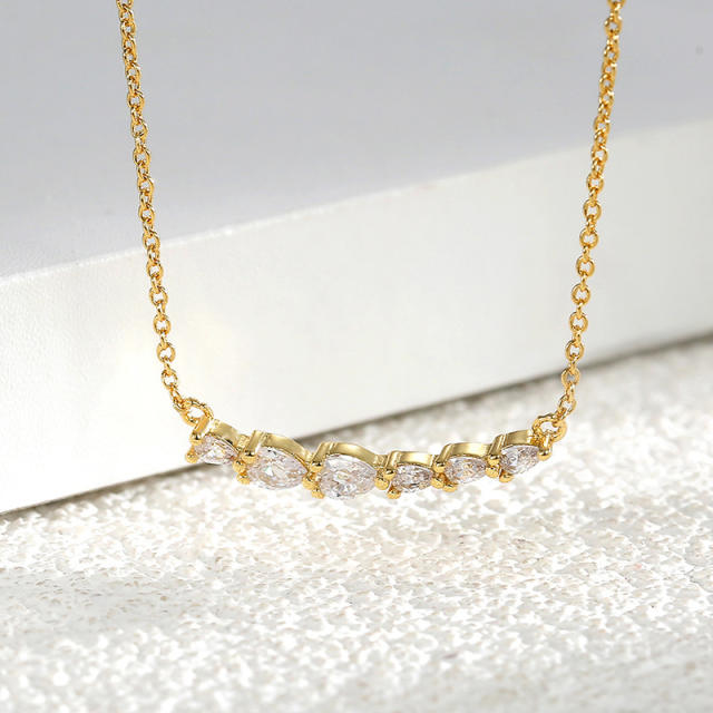 Simple dainty diamond gold plated copper necklace for women