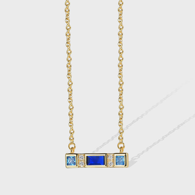 Hot sale sapphire cubic zircon bar necklace for women