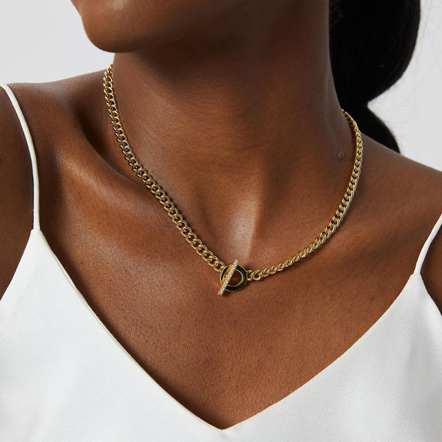 Personality cuban link chain diamond toggle necklace