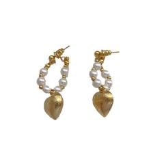 925 needle frost heart pearl bead jacket earrings