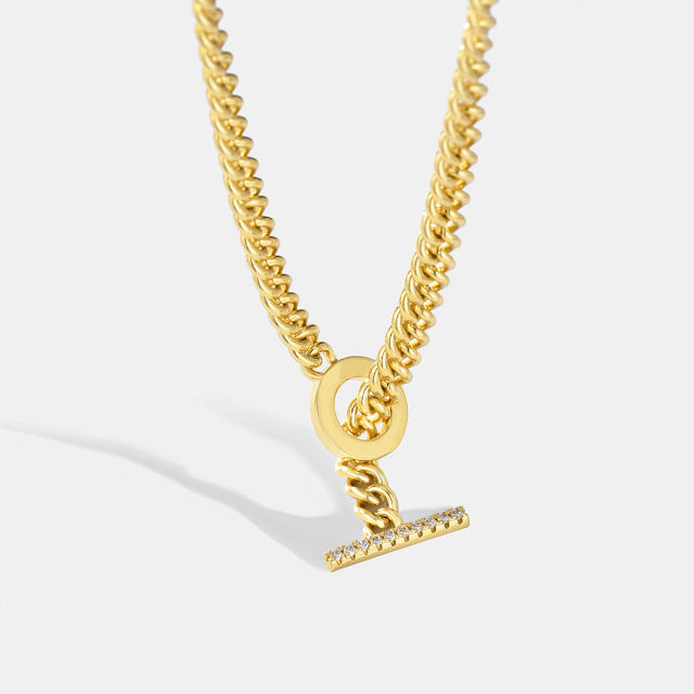 Personality cuban link chain diamond toggle necklace