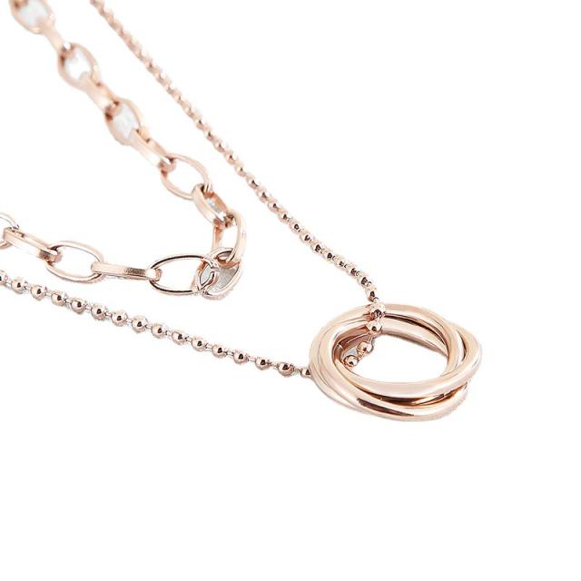 Hot sale two layer circle pendnat stainless steel necklace