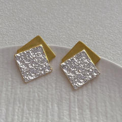 Creative color matching geometric square studs earrings