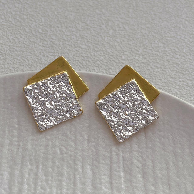 Creative color matching geometric square studs earrings