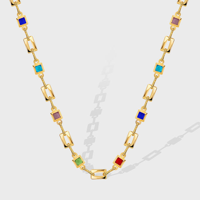 Hiphop gold plated copper block chain necklace