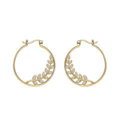 Delicate diamond leaf gold plated copper hoop earrings