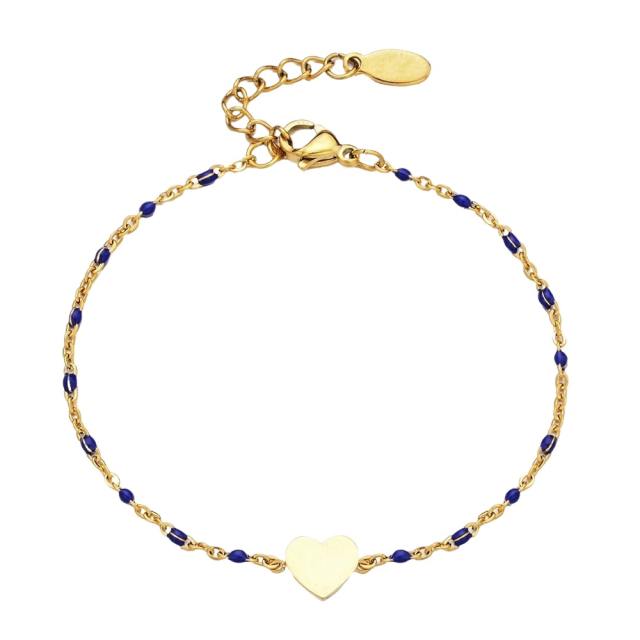 Boho color enamel heart stainless steel bracelet