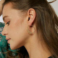 Delicate diamond leaf gold plated copper hoop earrings