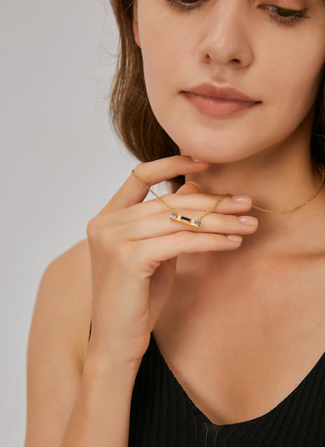 Hot sale sapphire cubic zircon bar necklace for women