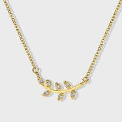 Dainty diamond leaf gold plated copper necklace