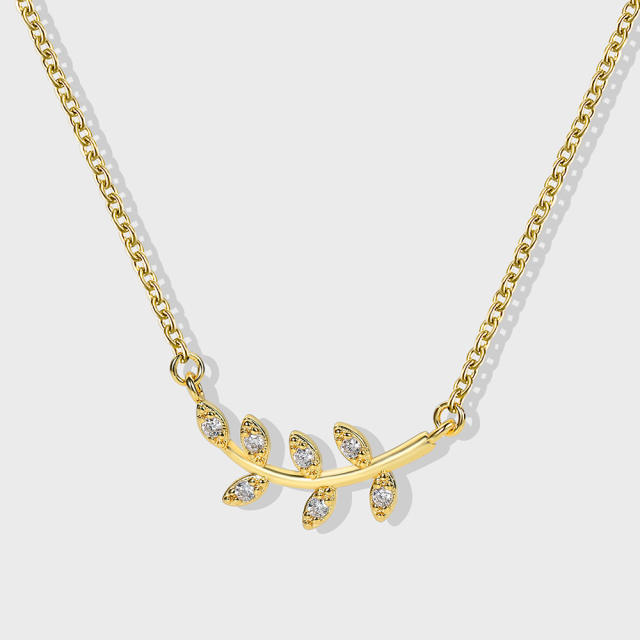 Dainty diamond leaf gold plated copper necklace